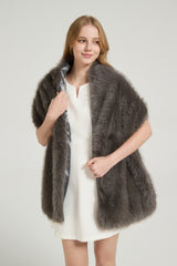 Classic Faux Fur Sleeveless Wedding Wraps Rectangle Bridal Cover-Ballbella