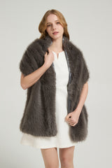 Classic Faux Fur Sleeveless Wedding Wraps Rectangle Bridal Cover-Ballbella