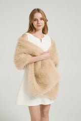 Classic Faux Fur Sleeveless Wedding Wraps Rectangle Bridal Cover-Ballbella