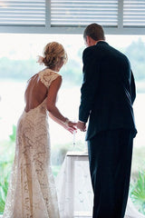 Classic Full Lace Wedding Dress Open Back Sleeveless Summer Bridal Gowns-Ballbella