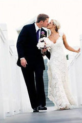 Classic Full Lace Wedding Dress Open Back Sleeveless Summer Bridal Gowns-Ballbella