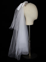 Classic Ivory Three-Tier Bows Mesh Cut Edge Medium Wedding Veil-Ballbella