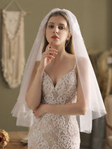 Classic Ivory Two-Tier Lace Tulle Cut Edge Wedding Veils-Ballbella