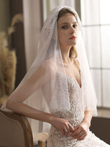 Classic Ivory Two-Tier Lace Tulle Cut Edge Wedding Veils-Ballbella