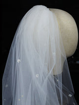 Classic Ivory Two-Tier Pearls Tulle Cut Edge Wedding Veil-Ballbella