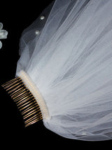 Classic Ivory Two-Tier Pearls Tulle Cut Edge Wedding Veil-Ballbella