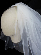 Classic Ivory Two-Tier Pearls Tulle Cut Edge Wedding Veil-Ballbella