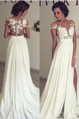 Classic Lace Appliques Wedding Dress Long Chiffon Split-Ballbella