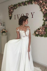 Classic Lace Appliques Wedding Dress Long Chiffon Split-Ballbella
