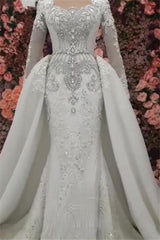 Classic Long Sleevess Mermaid Wedding Dresses with Overskirt-Ballbella