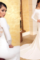 Classic Mermaid Evening Dress Slim Long Sleeves Floral Lace with train-Ballbella