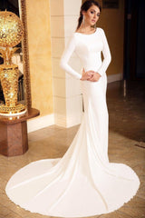 Classic Mermaid Evening Dress Slim Long Sleeves Floral Lace with train-Ballbella