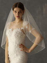 Classic One Tier Piping Cut Edge Wedding Veils-Ballbella