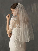 Classic One Tier Piping Cut Edge Wedding Veils-Ballbella