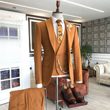 Classic Orange Peaked Lapel Double Breasted Waistcoat Tailored Prom Suits For Men-Ballbella