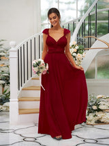 Classic Ruched V-Neck Jersey Sleeveless Bridesmaid Dresses-Ballbella