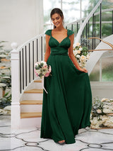 Classic Ruched V-Neck Jersey Sleeveless Bridesmaid Dresses-Ballbella