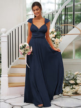 Classic Ruched V-Neck Jersey Sleeveless Bridesmaid Dresses-Ballbella