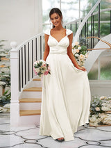 Classic Ruched V-Neck Jersey Sleeveless Bridesmaid Dresses-Ballbella