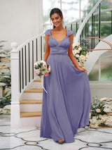 Classic Ruched V-Neck Jersey Sleeveless Bridesmaid Dresses-Ballbella