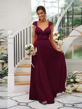 Classic Ruched V-Neck Jersey Sleeveless Bridesmaid Dresses-Ballbella