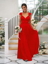Classic Ruched V-Neck Jersey Sleeveless Bridesmaid Dresses-Ballbella