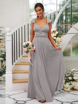 Classic Ruched V-Neck Jersey Sleeveless Bridesmaid Dresses-Ballbella