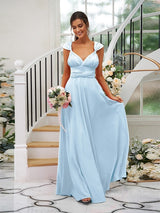 Classic Ruched V-Neck Jersey Sleeveless Bridesmaid Dresses-Ballbella