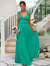 Classic Ruched V-Neck Jersey Sleeveless Bridesmaid Dresses-Ballbella