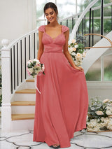 Classic Ruched V-Neck Jersey Sleeveless Bridesmaid Dresses-Ballbella