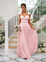 Classic Ruched V-Neck Jersey Sleeveless Bridesmaid Dresses-Ballbella