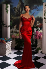 Classic Satin A-line Sleeveless Spaghetti Straps Evening Gown Long-Ballbella