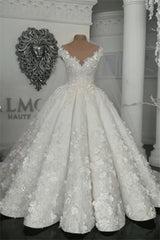 Classic Sleeveless Crystal Wedding Dresses Sheer Tulle Flowers Bridal Gowns with sparkle Beading-Ballbella