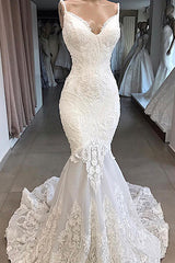 Ballbella.com supplies you Spaghetti Strap V-neck Mermaid Open Back Wedding Dress with Chapel Train online at an affordable price. Shop for the most popular dress now.