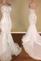 Classic Sparkle Mermaid White Wedding Dress Sweetheart Bridal Gowns with Chapel Train-Ballbella