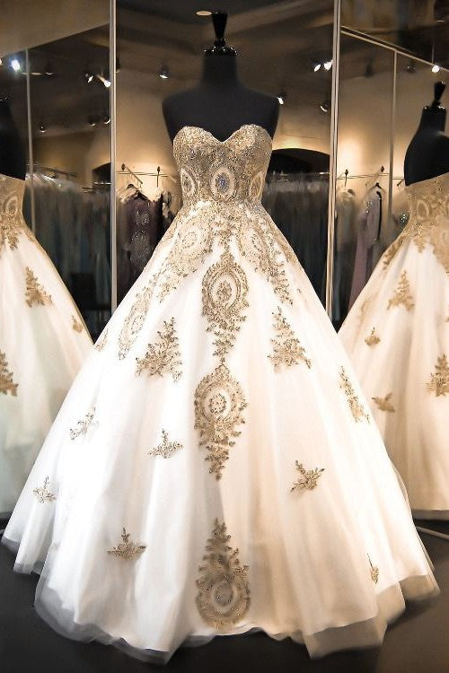 Classic Sweetheart Gold Lace Wedding Dresses Sparkly Ball Gown Bridal Dress Classic Sweetheart Gold Lace Wedding Dresses Sparkly Ball Gown Bridal Dress