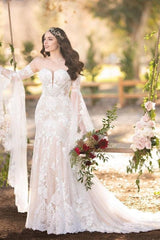Classic Sweetheart White Lace Wedding Dresses with Church Train-Ballbella