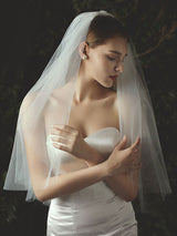 Classic Two Tier Tulle Cut Edge Wedding Veils-Ballbella