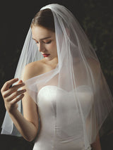 Classic Two Tier Tulle Cut Edge Wedding Veils-Ballbella
