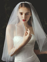 Classic Two Tier Tulle Cut Edge Wedding Veils-Ballbella
