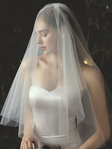 Classic Two Tier Tulle Cut Edge Wedding Veils-Ballbella