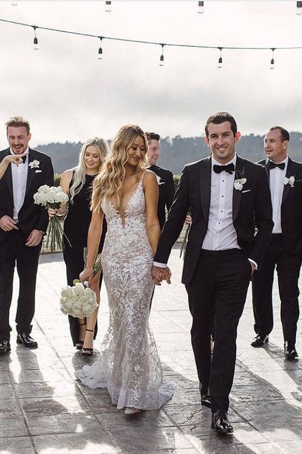 spaghetti strap v neck mermaid wedding dress Elegant Mermaid Wedding Dresses V-Neck Spaghetti Straps Sleeveless Bridal Gowns