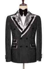 Classy Black Peaked Lapel Double Breasted Men Suits Online-Ballbella