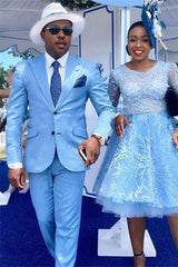 Classy Blue Peaked Lapel Two-Piece Mens Prom Suits-Ballbella