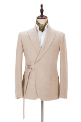 Classy Champagne Men's Casual Suit for Buckle Button Formal Groomsmen Suit for Wedding-Ballbella