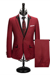 Classy Classic Red Slim Fit Notched Lapel One Button Men Suits Online-Ballbella