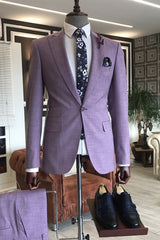 Classy Classy Purple 2-Pieces Peaked Lapel Slim Fit Prom Suits For Men-Ballbella