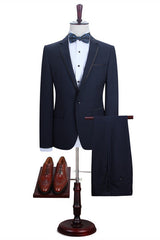 Classy Dark Navy Notched Lapel Designer Best Men Suits Online-Ballbella