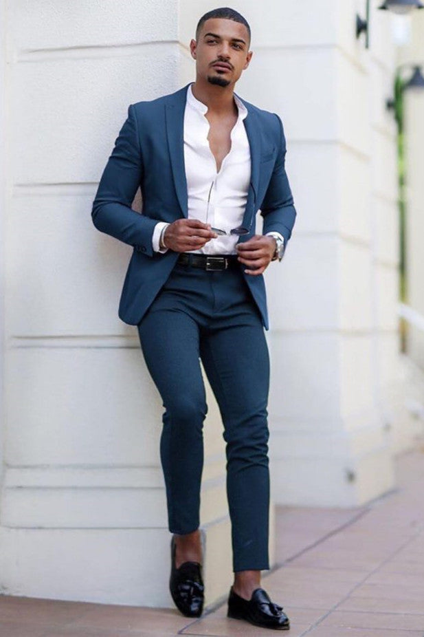fitted lace wedding dress Classy Dark Navy Slim Fit Bespoke Men Suits for Prom – Ballbella