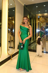 Classy Emerald Green Strapless Sleeveless Satin Prom Dress Mermaid Sheath On Sale-Ballbella